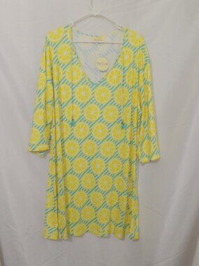 Viv & Lou Lemon Print Tunic Dress Main Squeeze Swim Cover Up 2XL NEW